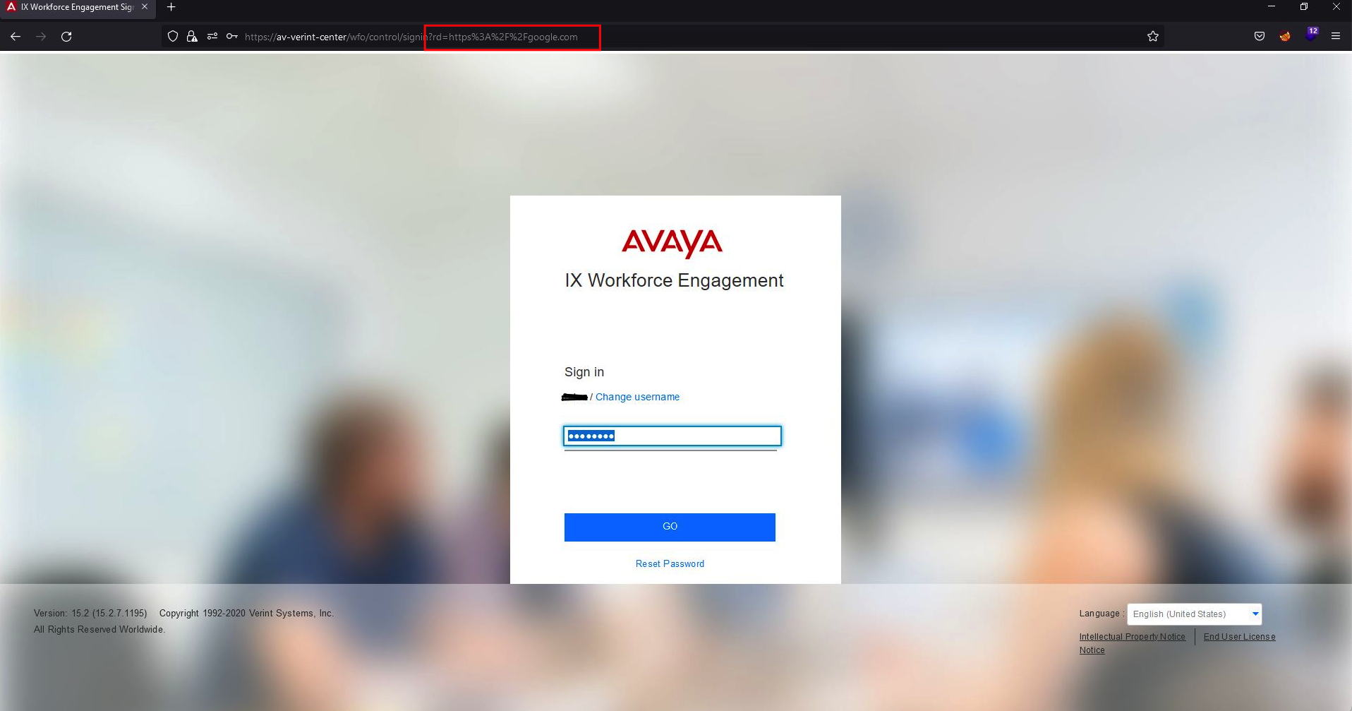 Open redirect via rd parameter in Avaya IX login page