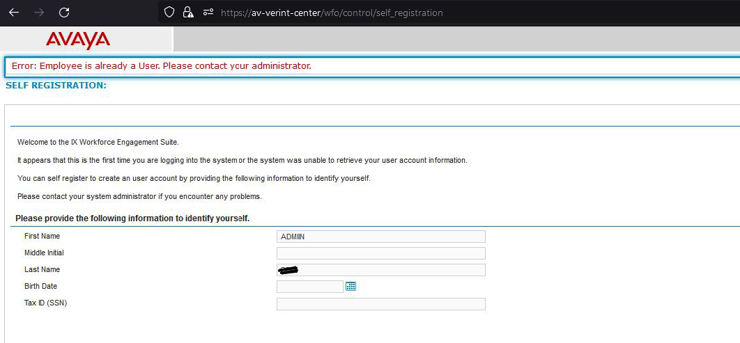 CVE-2023-31186: Avaya IX Workforce Engagement - User Enumeration via Registration