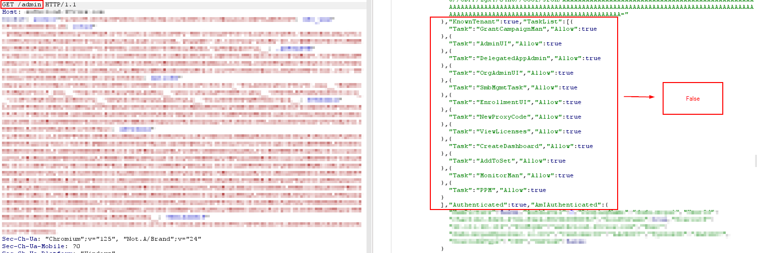 Server response with feature flags controlling admin access