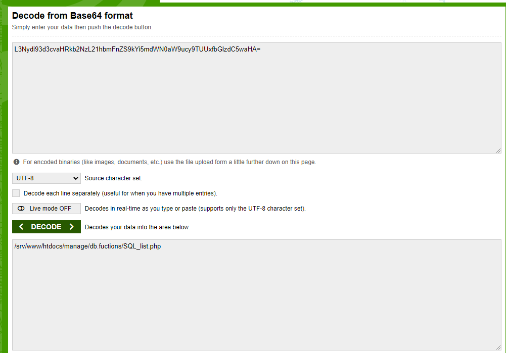 Base64 decoded path showing the target file