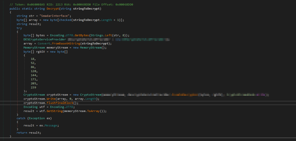 Decompiled decryption function from Smadar SPS