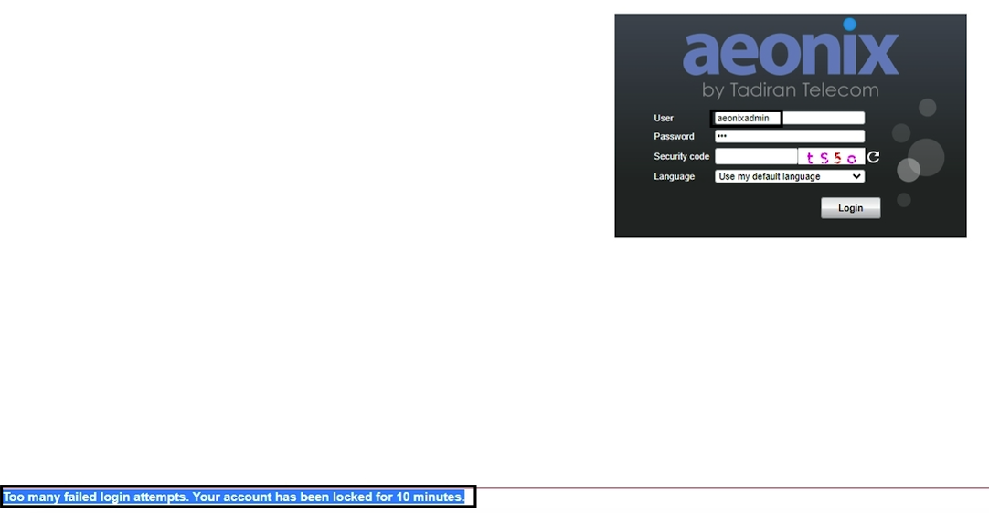 CVE-2023-37217: Tadiran Telecom Aeonix - User Enumeration via Account Lockout Behavior