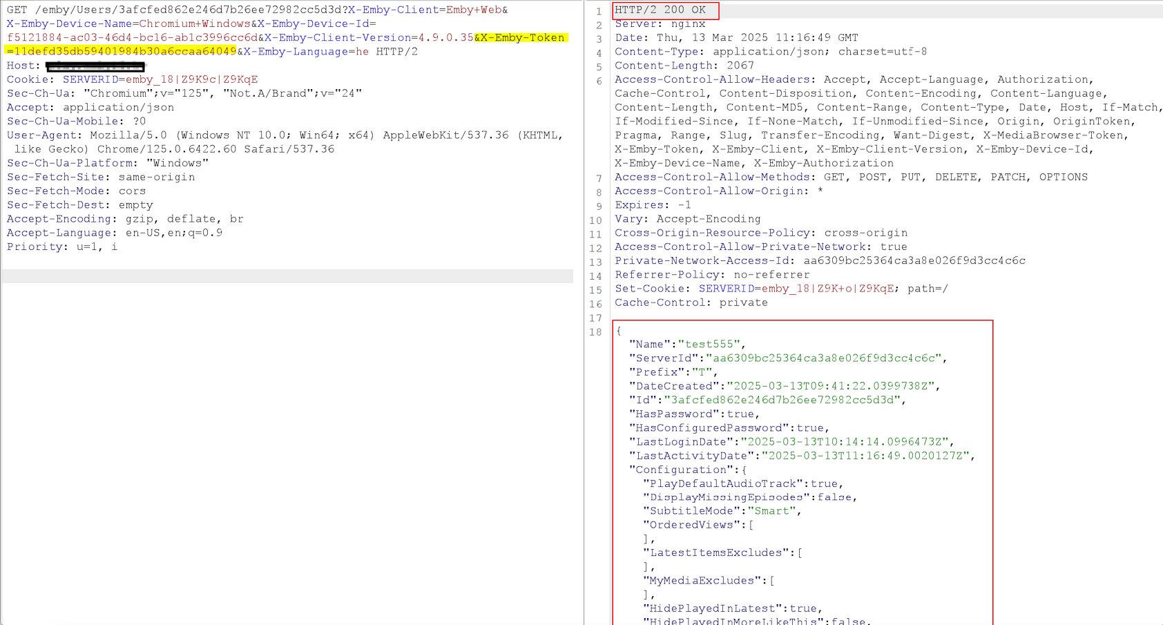 Emby session token exposed in the URL
